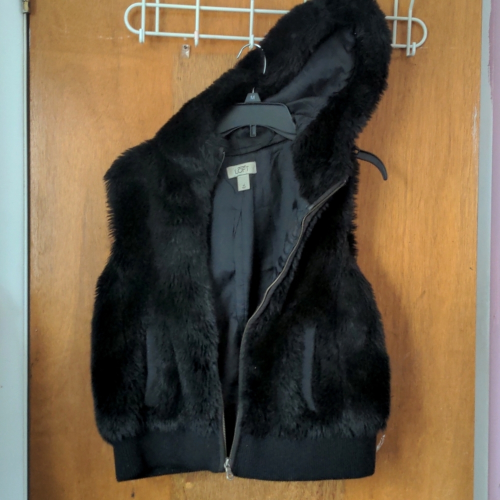 Ann Taylor Loft Faux Fur hooded vest